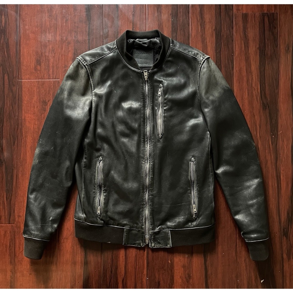 All Saints Kino Oversized Leather Bomber  Jacket Black Mens Size Small MSRP $599